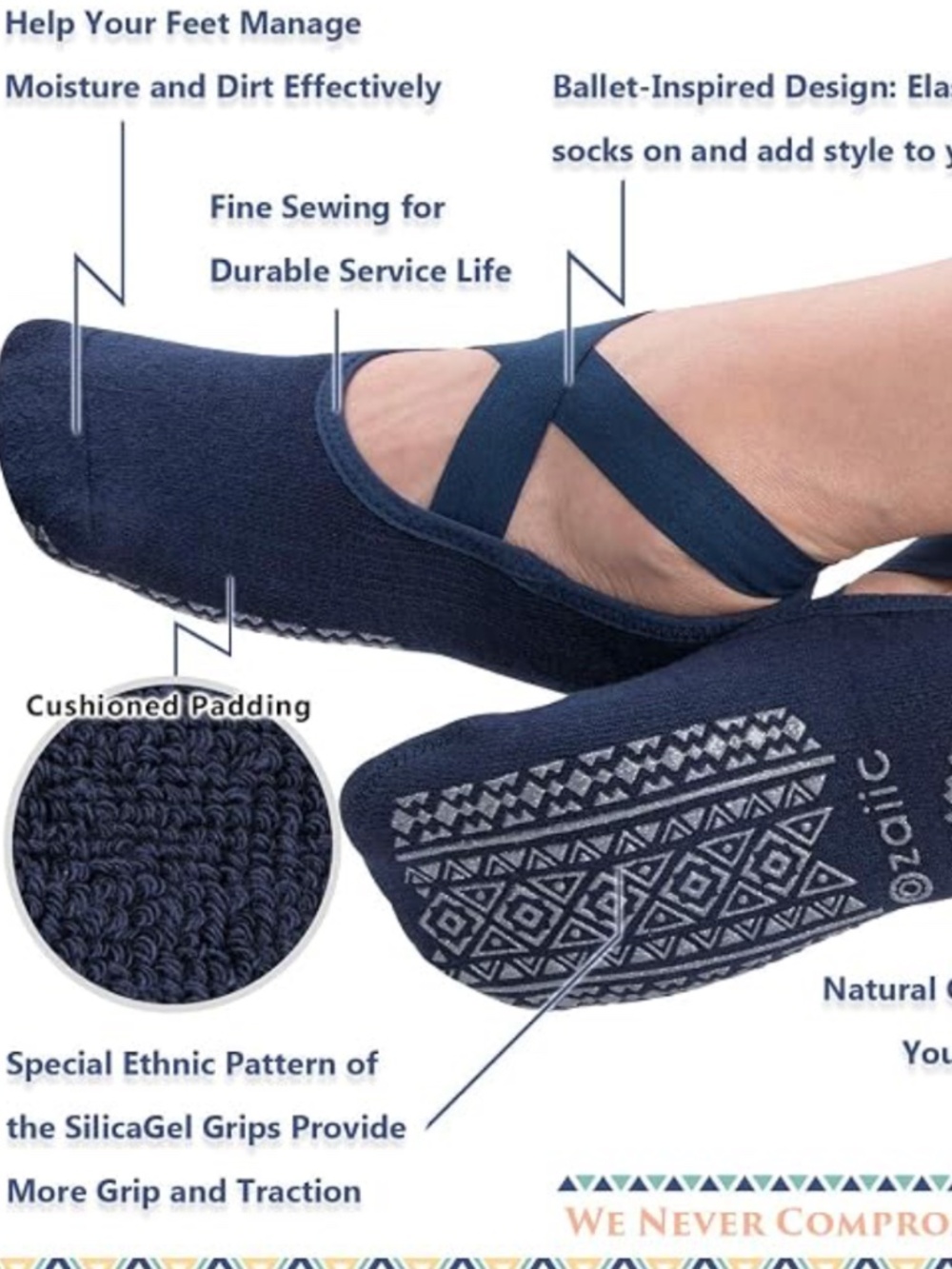 Ozaiic Women Pilates Socks Non Slip Grip for Yoga Barefoot Indoor Workout